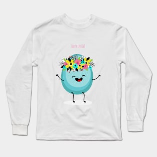 Happy Easter egg in wreath of flowers Long Sleeve T-Shirt